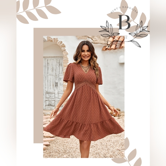 Rust v neck dress - Picture 1 of 3